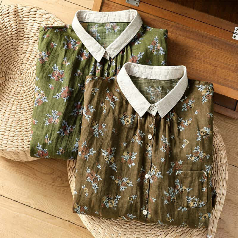 Buddha Stones Spring Summer Vintage Button-Up Floral Women's Long Sleeve Shirts With Pocket - image 16