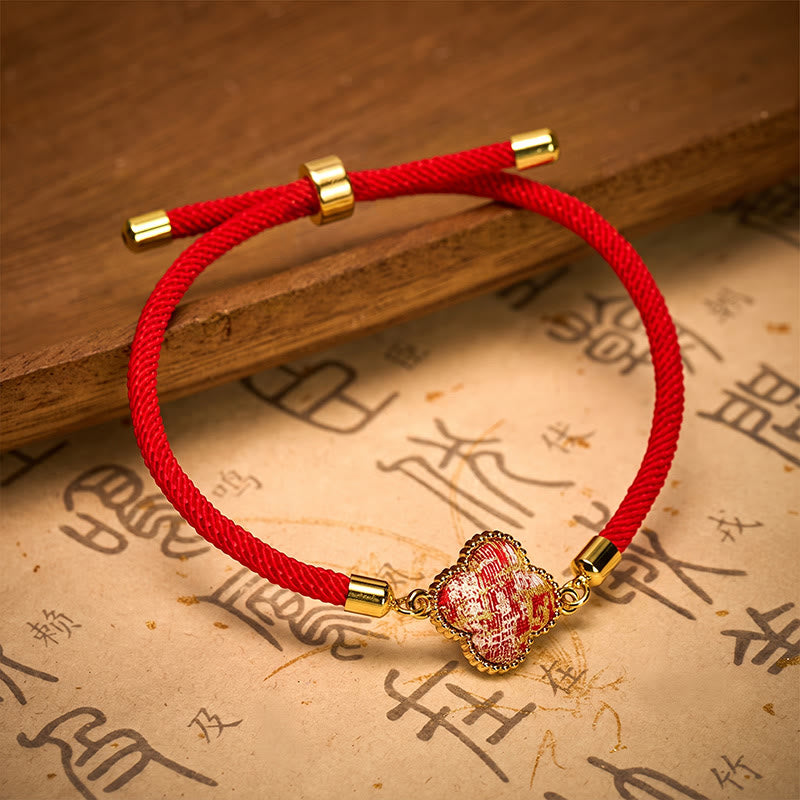 Buddha Stones Red String Song Brocade Four-leaf Clover Luck Bracelet - image 3