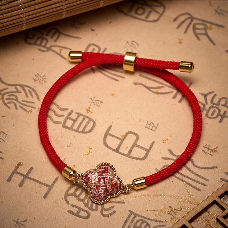 Buddha Stones Red String Song Brocade Four-leaf Clover Luck Bracelet - image 2