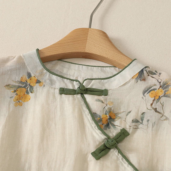 Buddha Stones Summer Tang Style Vintage Mandarin Collar Yellow Loquat Floral Tank Top Women's Sleeveless Shirts - image 13