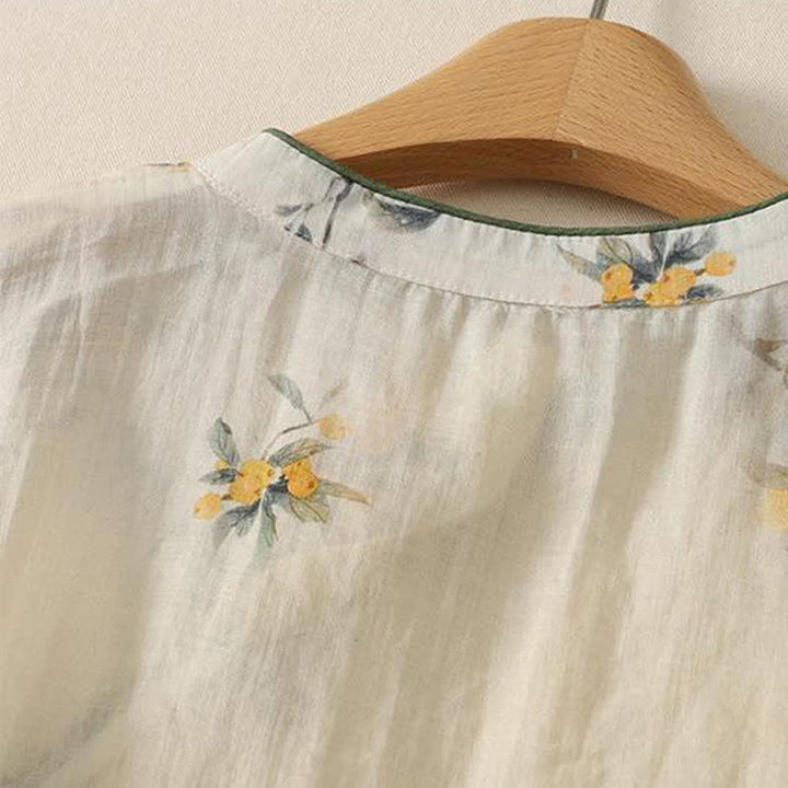 Buddha Stones Summer Tang Style Vintage Mandarin Collar Yellow Loquat Floral Tank Top Women's Sleeveless Shirts - image 14