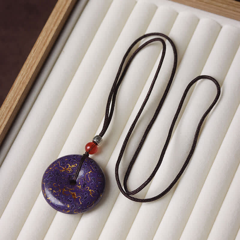 Buddha Stones Peace Buckle Braided Cord Pendant Necklace - Purple and Gold Color Scheme Random Pattern - image 9