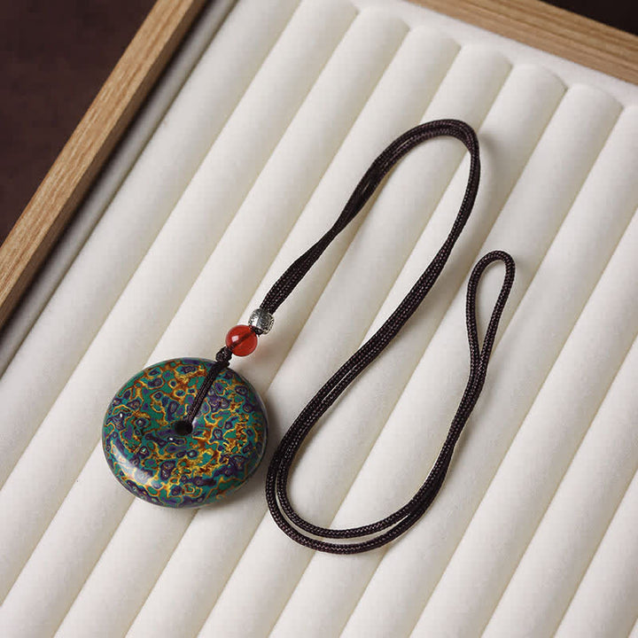 Buddha Stones Peace Buckle Braided Cord Pendant Necklace - Green Color Scheme Random Pattern - image 6