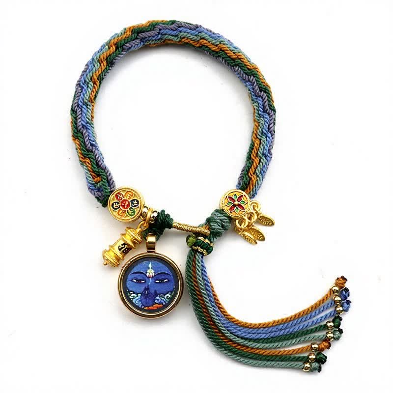 Buddha Stones Tibetan Titanium Steel Om Mani Padme Hum Strengthen Bracelet - Blue Yellow - image 3