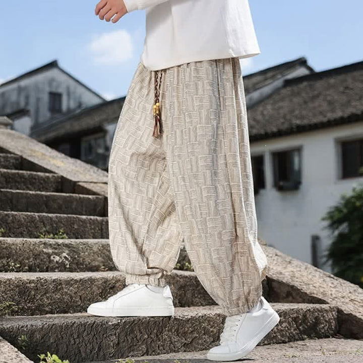 Buddha Stones Fall Winter Casual Vintage Drawstring Geometric Ankle Pants Men's Harem Pants With Pocket - image 8
