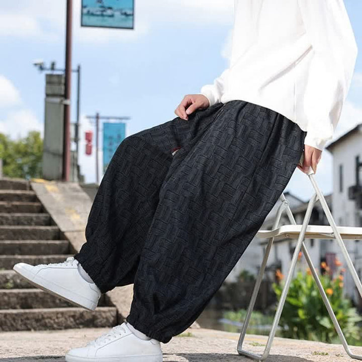 Buddha Stones Fall Winter Casual Vintage Drawstring Geometric Ankle Pants Men's Harem Pants With Pocket - image 2