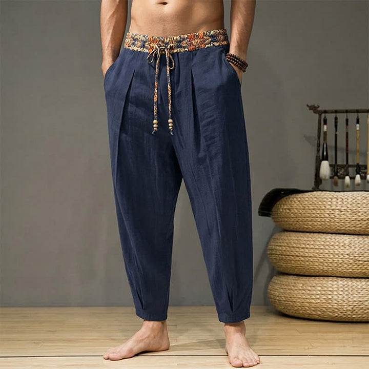 Buddha Stones Spring Summer Casual Boho Drawstring Geometric Elastic Waist Long Pants Men's Tapered Pants With Pockets - Navy - US/UK/AU44, EU54 (3XL) - image 11