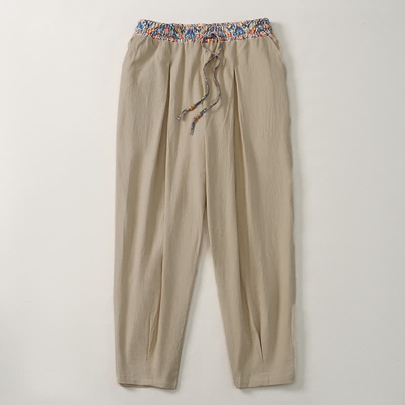 Buddha Stones Spring Summer Casual Boho Drawstring Geometric Elastic Waist Long Pants Men's Tapered Pants With Pockets - image 3