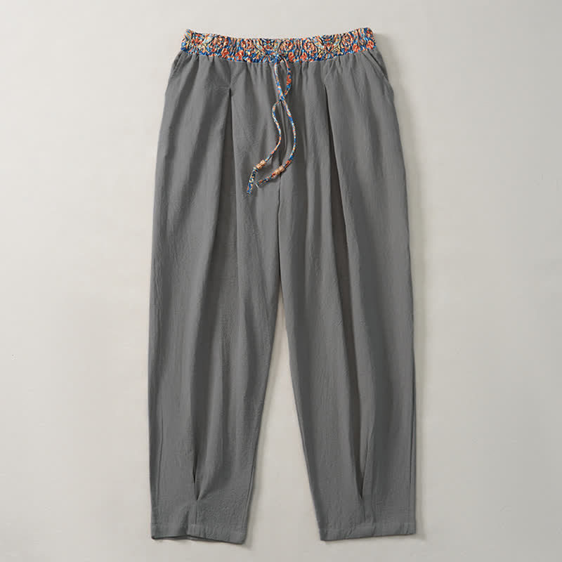 Buddha Stones Spring Summer Casual Boho Drawstring Geometric Elastic Waist Long Pants Men's Tapered Pants With Pockets - image 26
