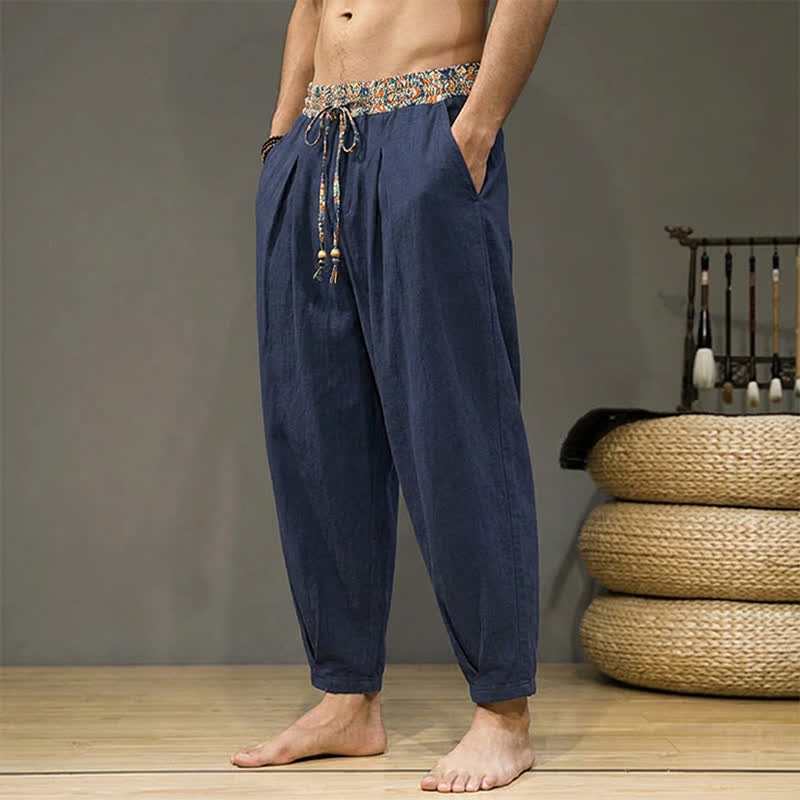 Buddha Stones Spring Summer Casual Boho Drawstring Geometric Elastic Waist Long Pants Men's Tapered Pants With Pockets - image 12