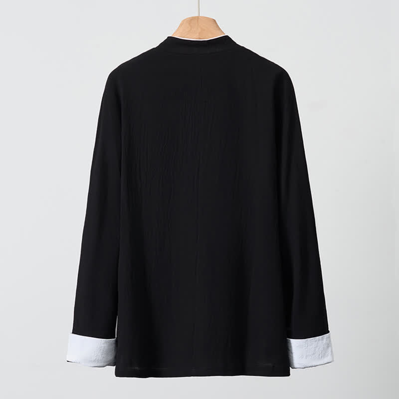 Buddha Stones Spring Fall Vintage Tang Style Frog Button Crane Embroidery Men's Long Sleeve Shirts - image 13