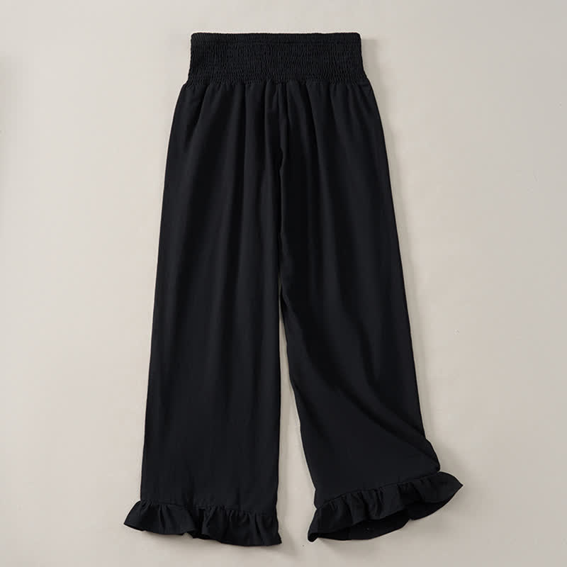 Buddha Stones Spring Summer Casual Boho Solid Ruffled Hems Design Ankle Pants Women's Straight Leg Pants With Pockets - image 10