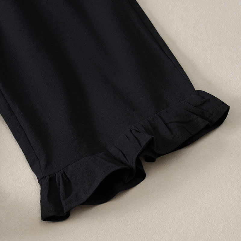 Buddha Stones Spring Summer Casual Boho Solid Ruffled Hems Design Ankle Pants Women's Straight Leg Pants With Pockets - image 15