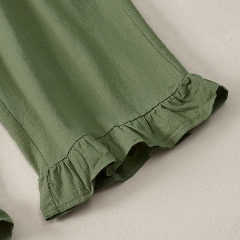 Buddha Stones Spring Summer Casual Boho Solid Ruffled Hems Design Ankle Pants Women's Straight Leg Pants With Pockets - image 26