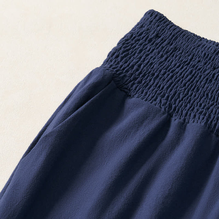 Buddha Stones Spring Summer Casual Boho Solid Ruffled Hems Design Ankle Pants Women's Straight Leg Pants With Pockets - image 2