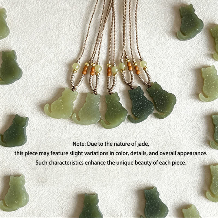Buddha Stones Jade Cat Braided Cord Pendant Abundance Necklace - image 6
