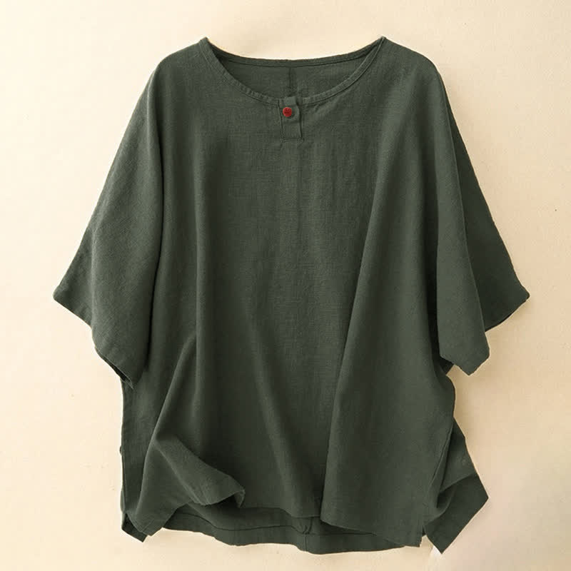 Buddha Stones Casual Plain  Women's Crew Neck Design Loose Half Sleeve T-shirt - DarkOliveGreen - US14，UK/AU18，EU46 (2XL) - image 10