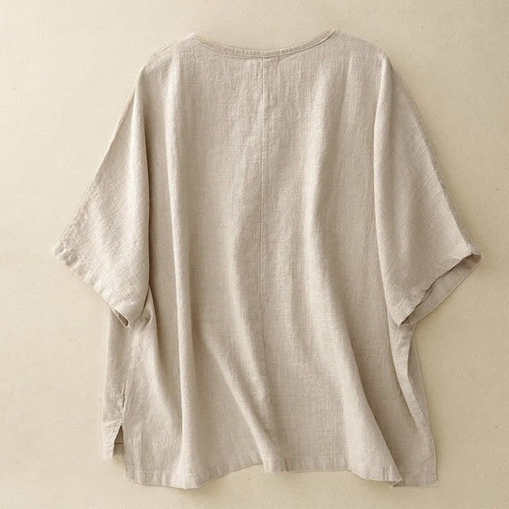 Buddha Stones Casual Plain  Women's Crew Neck Design Loose Half Sleeve T-shirt - image 1