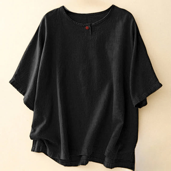 Buddha Stones Casual Plain  Women's Crew Neck Design Loose Half Sleeve T-shirt - Black - Half Sleeve - US14，UK/AU18，EU46 (2XL) - image 13