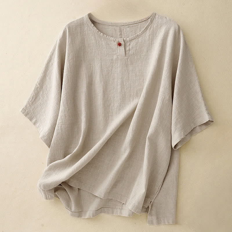 Buddha Stones Casual Plain  Women's Crew Neck Design Loose Half Sleeve T-shirt - Linen - US14，UK/AU18，EU46 (2XL) - image 0