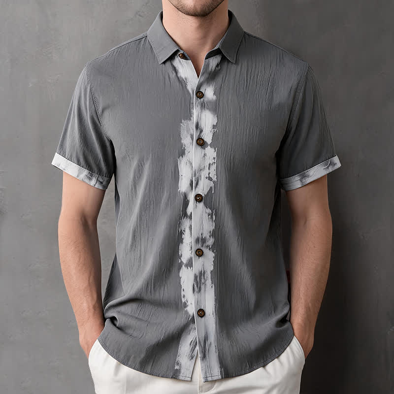 Buddha Stones Summer Casual Boho Tie-Dye Solid Men's Short Sleeve Shirts - Gray - US/UK/AU42, EU52 (3XL) - image 16