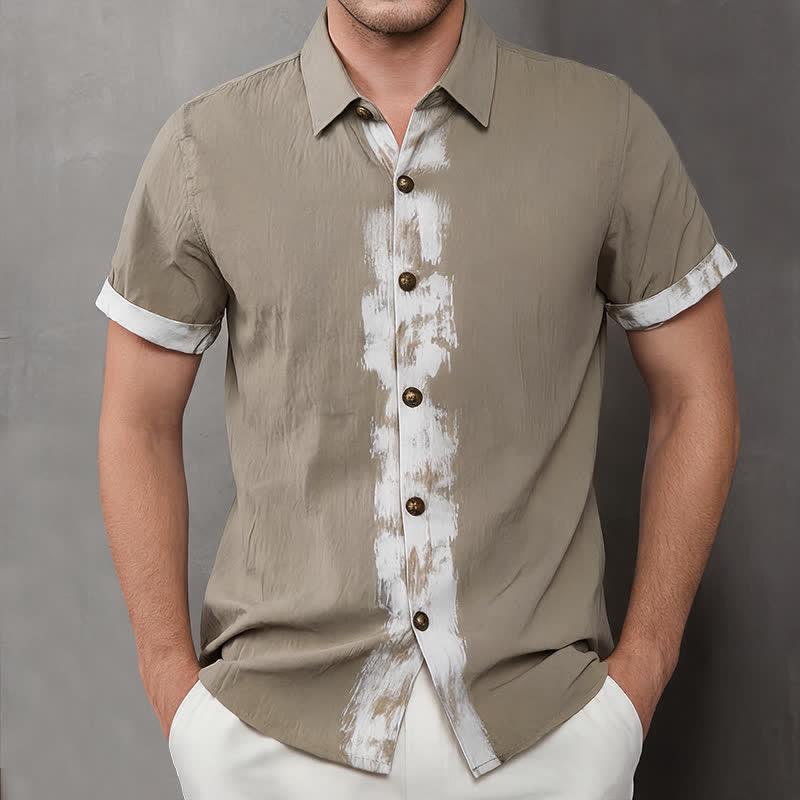 Buddha Stones Summer Casual Boho Tie-Dye Solid Men's Short Sleeve Shirts - Tan - US/UK/AU42, EU52 (3XL) - image 0