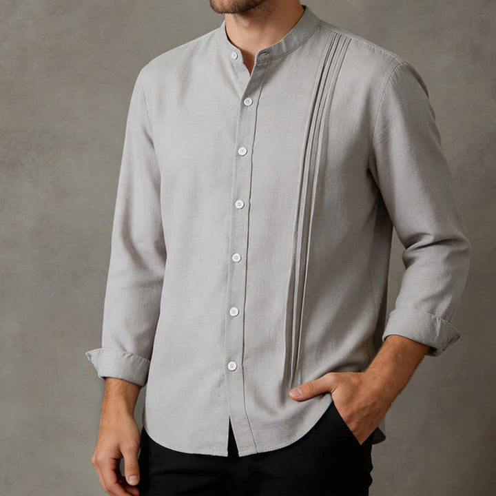 Buddha Stones Fall Tang Style Casual Mandarin Collar Button-Up Solid Men's Long Sleeve Shirts - LightGray - US/UK/AU40, EU50 (2XL) - image 9