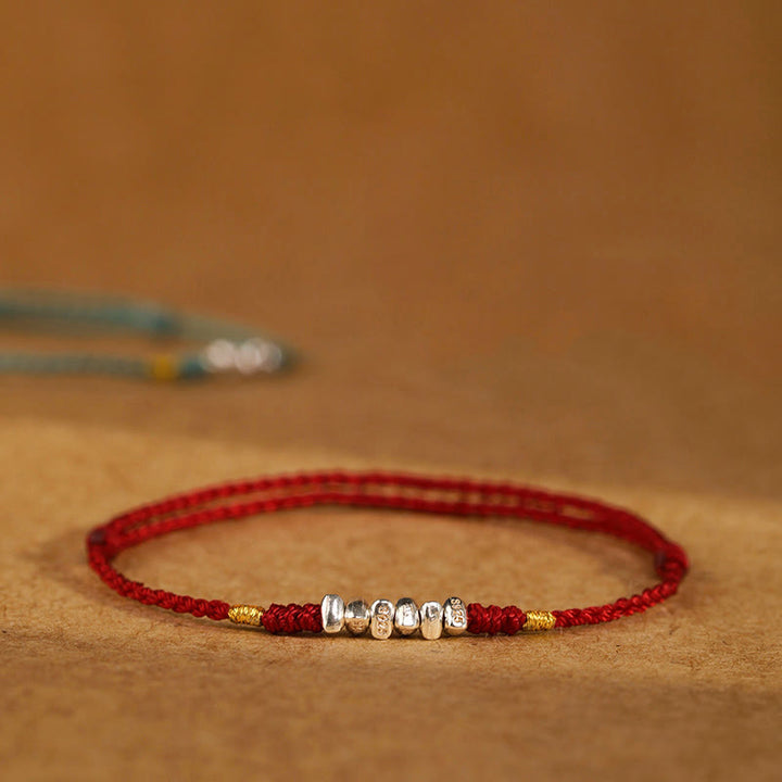 Buddha Stones 925 Sterling Silver String Protection Luck Ultra-Thin Braided Bracelet Anklet - image 0