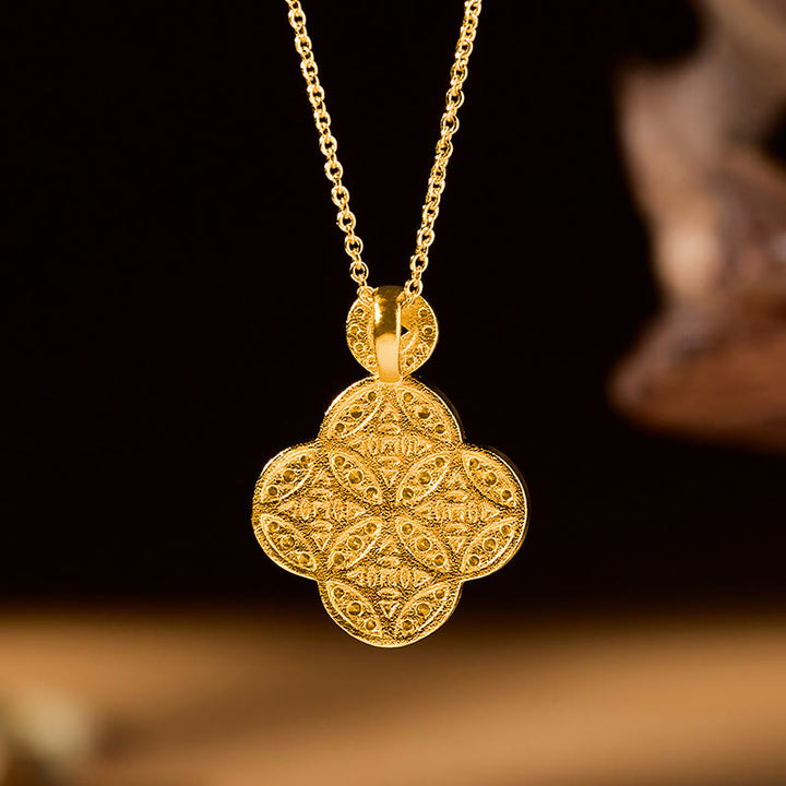 Buddha Stones Copper Chinese Coin Prosperity Four Leaf Clover Necklace - image 3
