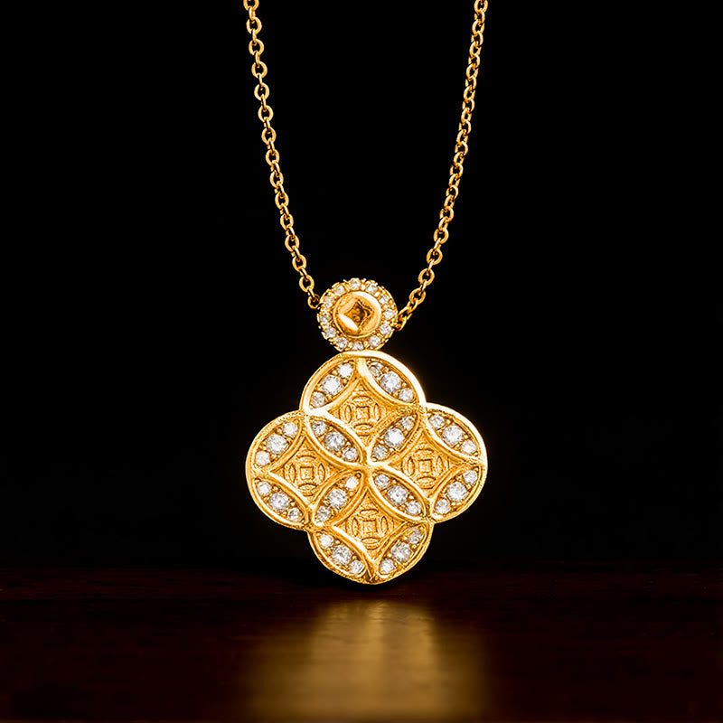 Buddha Stones Copper Chinese Coin Prosperity Four Leaf Clover Necklace - Chinese Coin - image 0