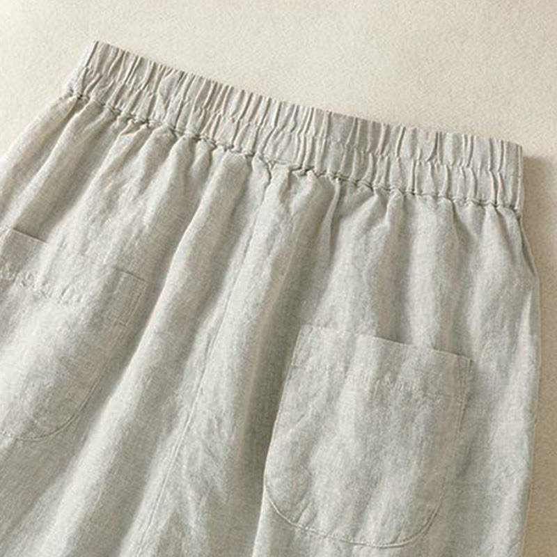 Buddha Stones Spring Summer Fall Casual Minimalist Drawstring Solid Cropped Pants Women's Straight Leg Pants With Pocket - image 9