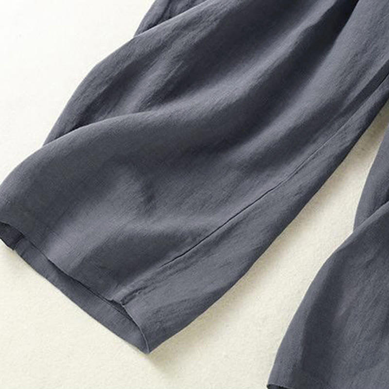 Buddha Stones Spring Summer Fall Casual Minimalist Drawstring Solid Cropped Pants Women's Straight Leg Pants With Pocket - image 4