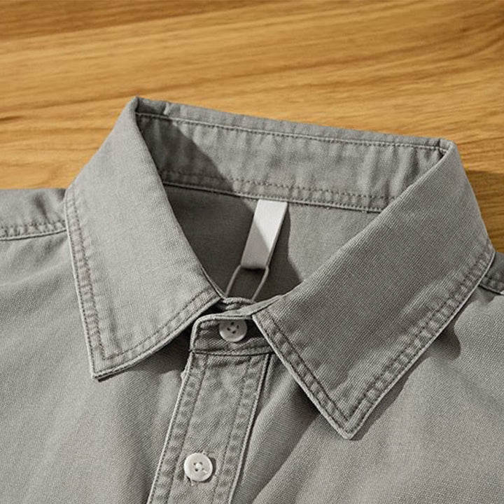 Buddha Stones Fall Casual Vintage Button-Up Solid Cotton Men's Long Sleeve Shirts With Pocket - image 2