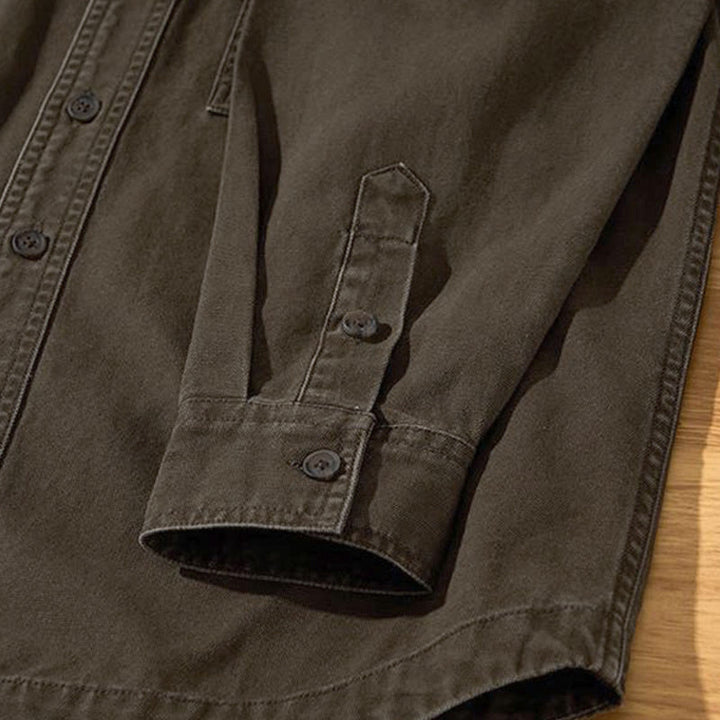 Buddha Stones Fall Casual Vintage Button-Up Solid Cotton Men's Long Sleeve Shirts With Pocket - image 13