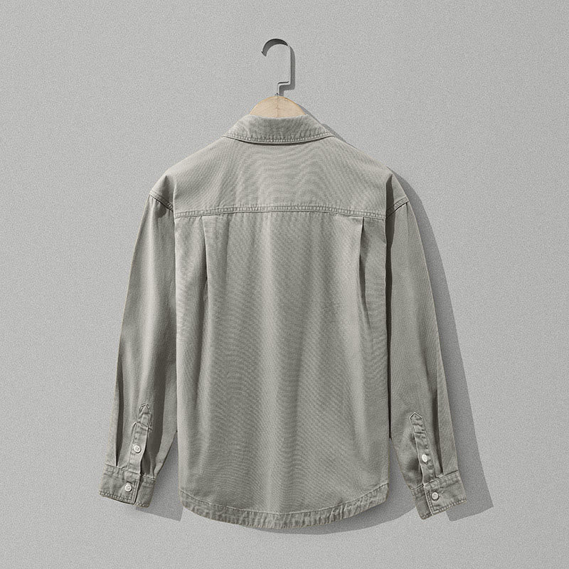 Buddha Stones Fall Casual Vintage Button-Up Solid Cotton Men's Long Sleeve Shirts With Pocket - image 1