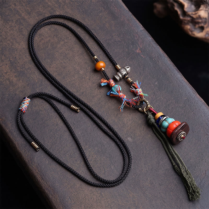 Buddha Stones Tibetan Mani Stone Heap Design LiuLi Bead Grounding Tassel Necklace - image 1