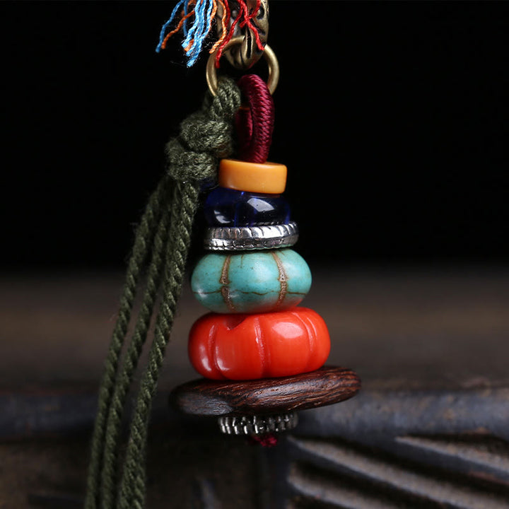 Buddha Stones Tibetan Mani Stone Heap Design LiuLi Bead Grounding Tassel Necklace - image 2