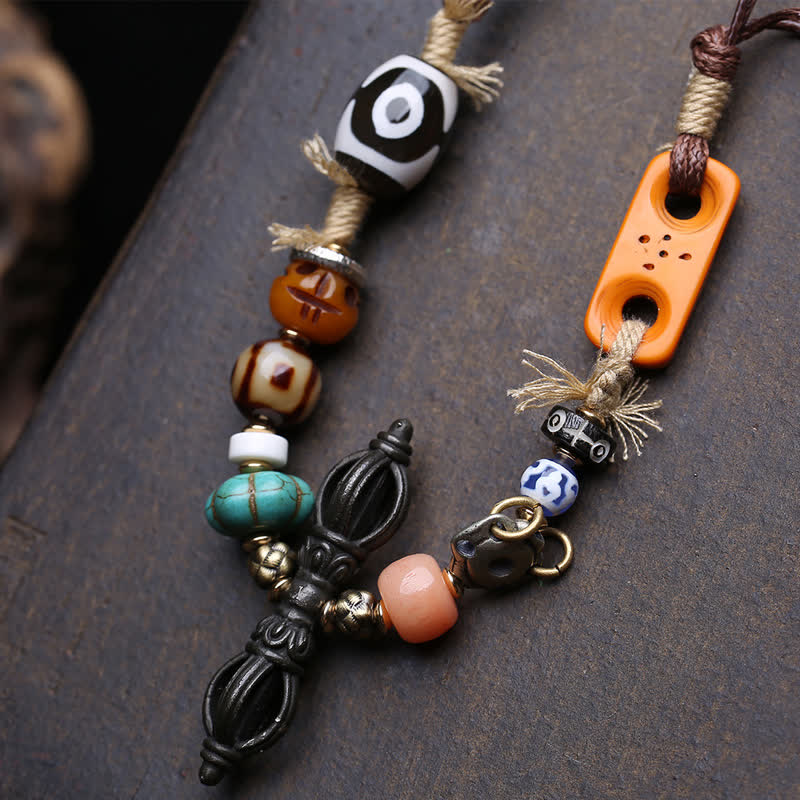Buddha Stones Tibetan Three-Eye Dzi Bead Vajra Luck Necklace - image 4