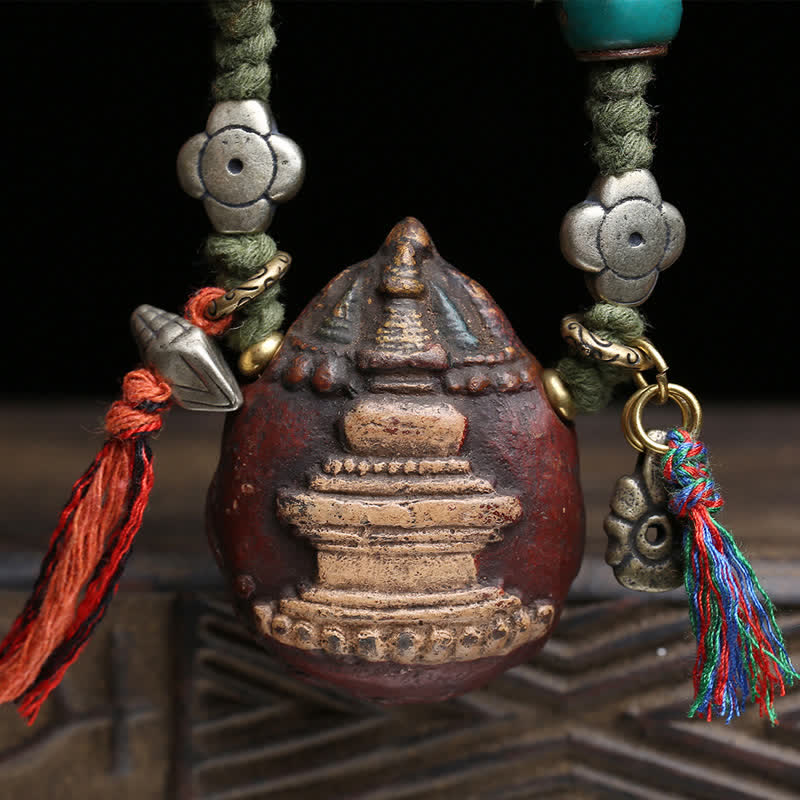 Buddha Stones Tibetan Painted Tsa-tsa Carved Tassel Grounding Pendant Necklace - image 2