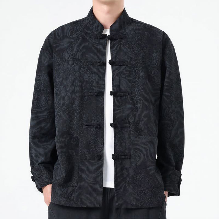 Buddha Stones Fall Winter Retro Tang Style Patch Pocket Abstract Corduroy Men's Jackets With Pocket - Black - US/UK/AU46，EU56 (5XL) - image 8