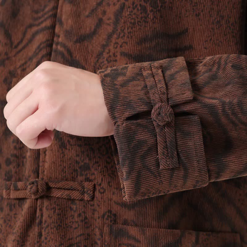 Buddha Stones Fall Winter Retro Tang Style Patch Pocket Abstract Corduroy Men's Jackets With Pocket - image 6