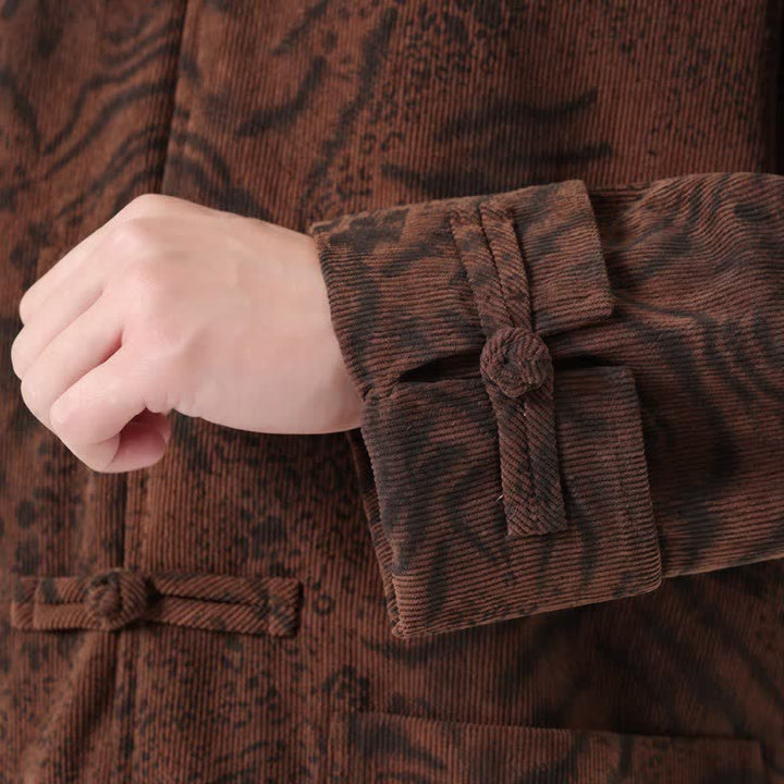 Buddha Stones Fall Winter Retro Tang Style Patch Pocket Abstract Corduroy Men's Jackets With Pocket - image 6