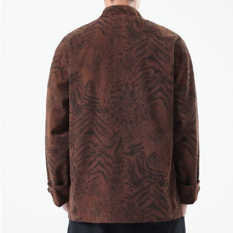 Buddha Stones Fall Winter Retro Tang Style Patch Pocket Abstract Corduroy Men's Jackets With Pocket - image 2