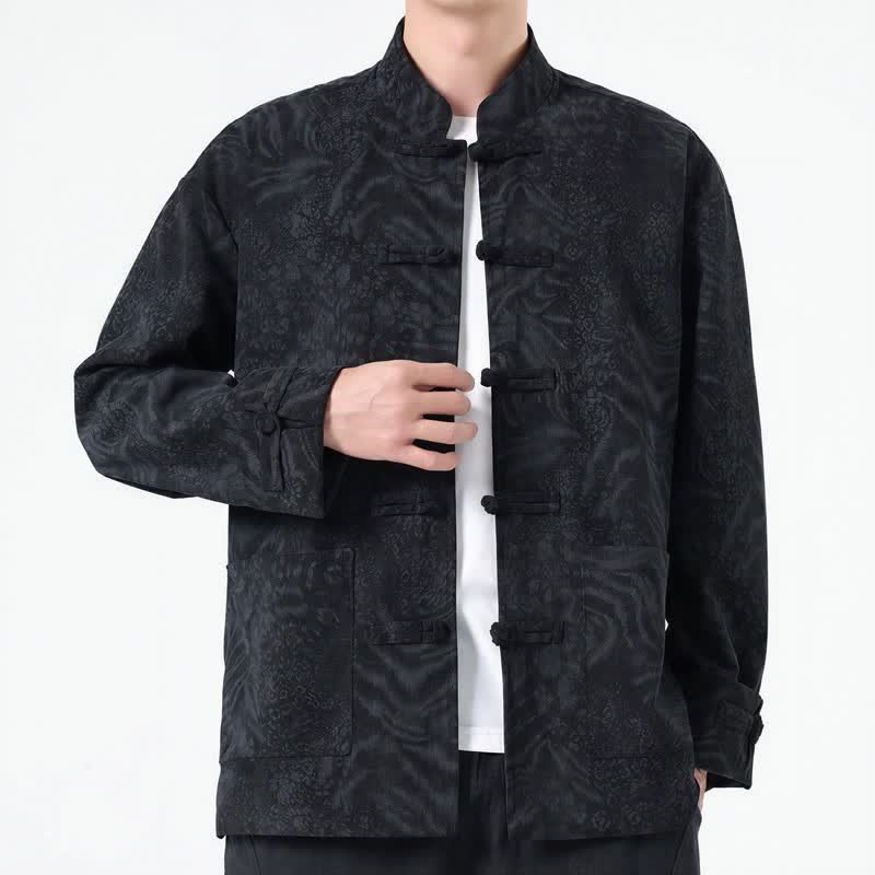 Buddha Stones Fall Winter Retro Tang Style Patch Pocket Abstract Corduroy Men's Jackets With Pocket - image 9