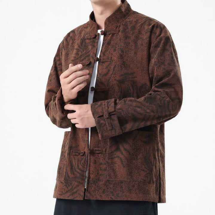 Buddha Stones Fall Winter Retro Tang Style Patch Pocket Abstract Corduroy Men's Jackets With Pocket - SaddleBrown - US/UK/AU46，EU56 (5XL) - image 0