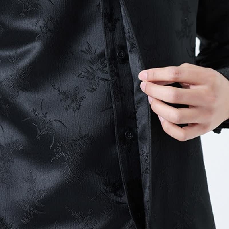 Buddha Stones Fall Winter Tang Style Elegant Mandarin Collar Floral Men's Long Sleeve Shirts With Pocket - image 8
