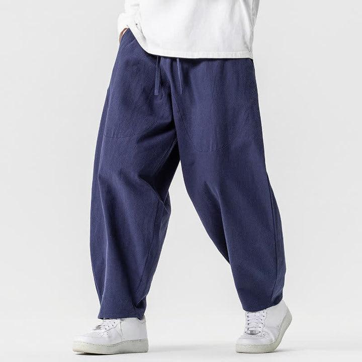 Buddha Stones Spring Summer Casual Drawstring Solid Cotton Ankle Pants Men's Harem Pants With Pockets - image 28