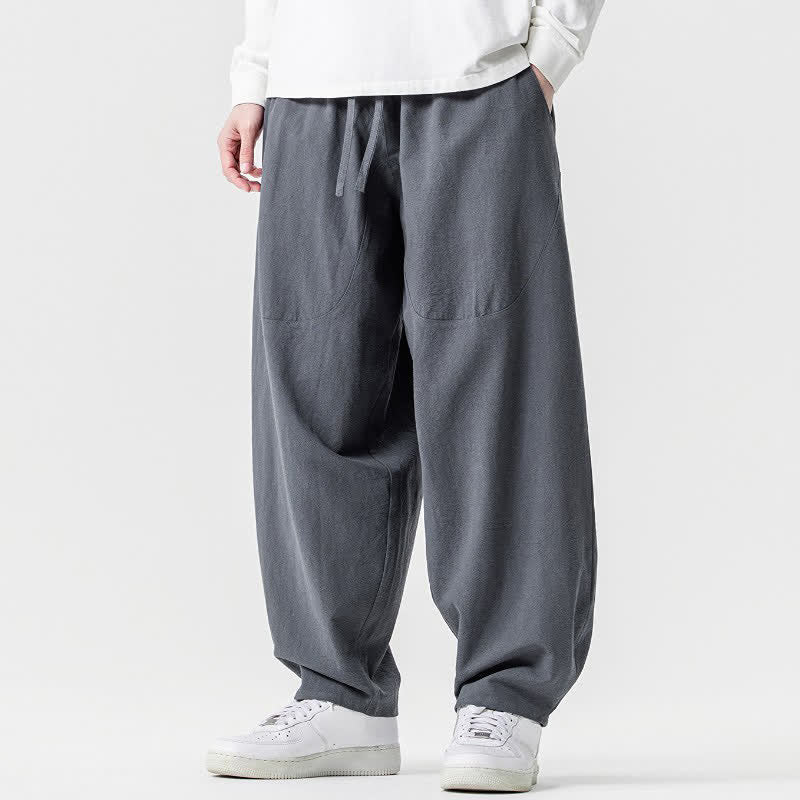 Buddha Stones Spring Summer Casual Drawstring Solid Cotton Ankle Pants Men's Harem Pants With Pockets - image 22