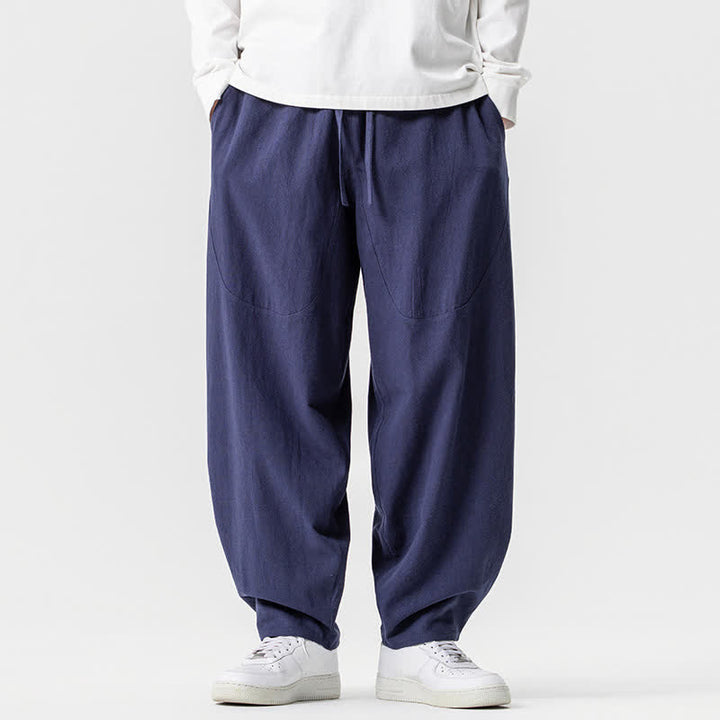 Buddha Stones Spring Summer Casual Drawstring Solid Cotton Ankle Pants Men's Harem Pants With Pockets - Navy - US/UK/AU46，EU56 (5XL) - image 27