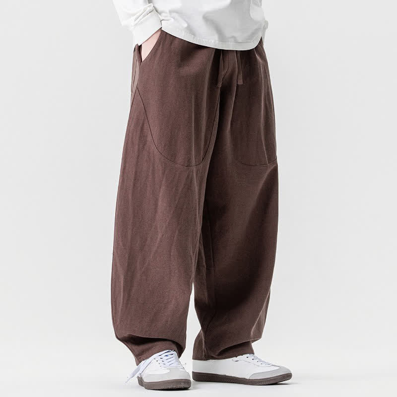 Buddha Stones Spring Summer Casual Drawstring Solid Cotton Ankle Pants Men's Harem Pants With Pockets - image 4